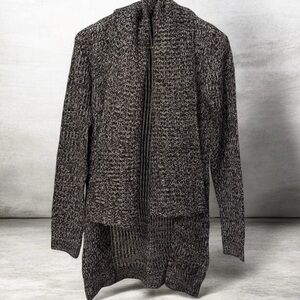 Yoki Black and White Marled Knit Zip-Front Cardigan